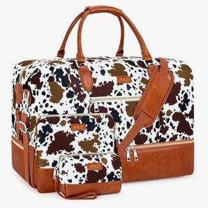 Brown Cow and White Weekender Travel Bag Set